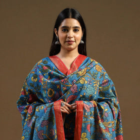 Blue Pen Work Mangalagiri Cotton Handpainted Kalamkari Dupatta