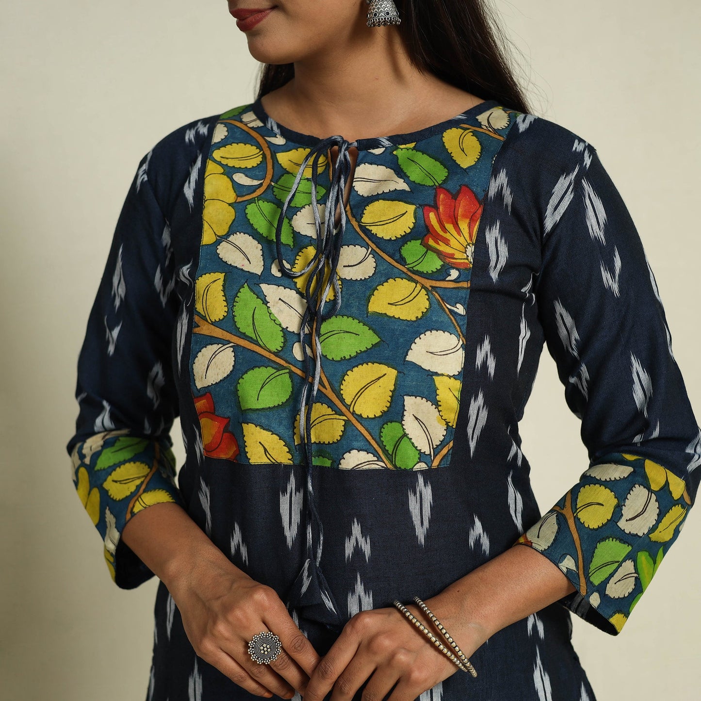Blue Srikalahasti Mosaic Fusion Cotton Straight Ikat Kurta for Women