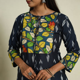 Blue Srikalahasti Mosaic Fusion Cotton Straight Ikat Kurta for Women