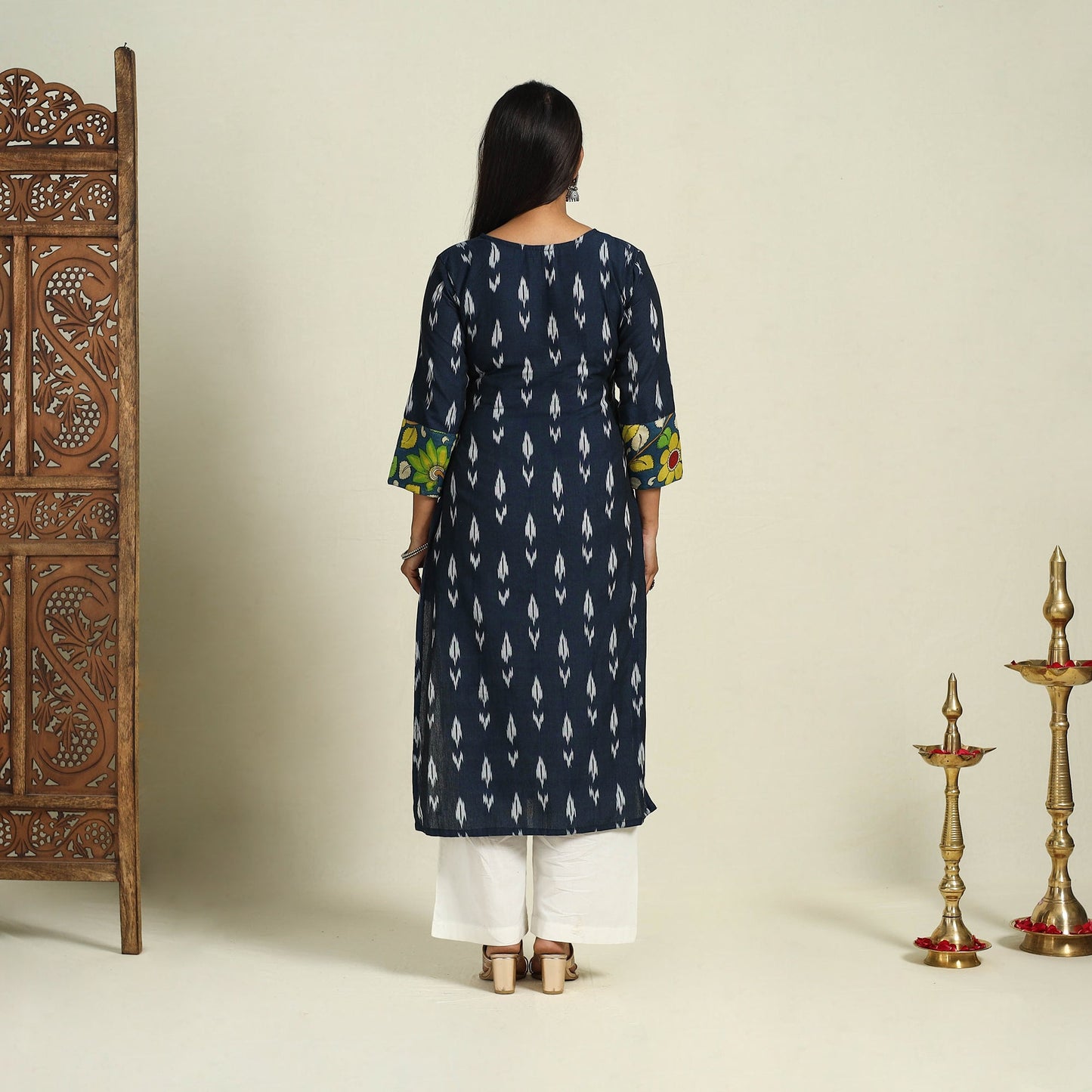 Blue Srikalahasti Mosaic Fusion Cotton Straight Ikat Kurta for Women