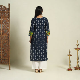 Blue Srikalahasti Mosaic Fusion Cotton Straight Ikat Kurta for Women