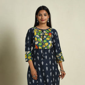 Blue Srikalahasti Mosaic Fusion Cotton Straight Ikat Kurta for Women