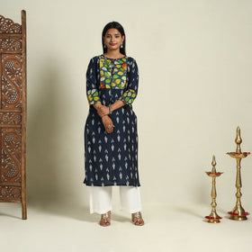Blue Srikalahasti Mosaic Fusion Cotton Straight Ikat Kurta for Women