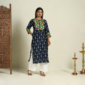 Blue Srikalahasti Mosaic Fusion Cotton Straight Ikat Kurta for Women
