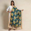 Buy Srikalahasti Pen Work Kalamkari Silk Cotton Handpainted Zari Border Dupatta Online at iTokri.com
