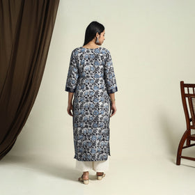  Blue Straight Batik Print Cotton Kurta for Women