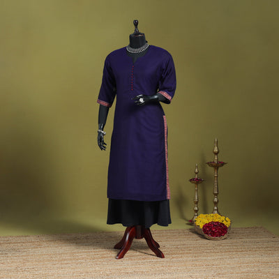 Blue - straight cotton dharwad kurta 03 - handcrafted