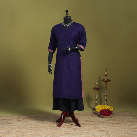 Blue - straight cotton dharwad kurta 03 - handcrafted