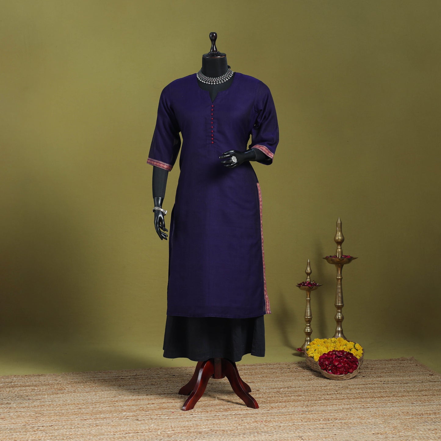 Blue - straight cotton dharwad kurta 03 - handcrafted