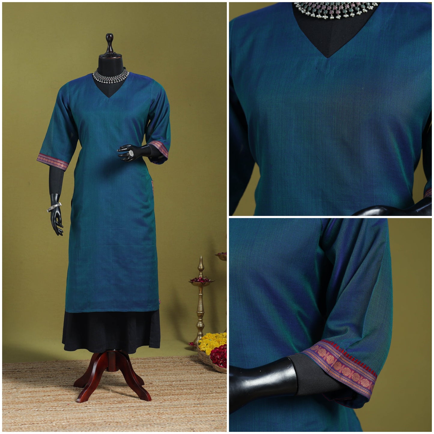 Blue - straight cotton dharwad kurta 08 - handcrafted