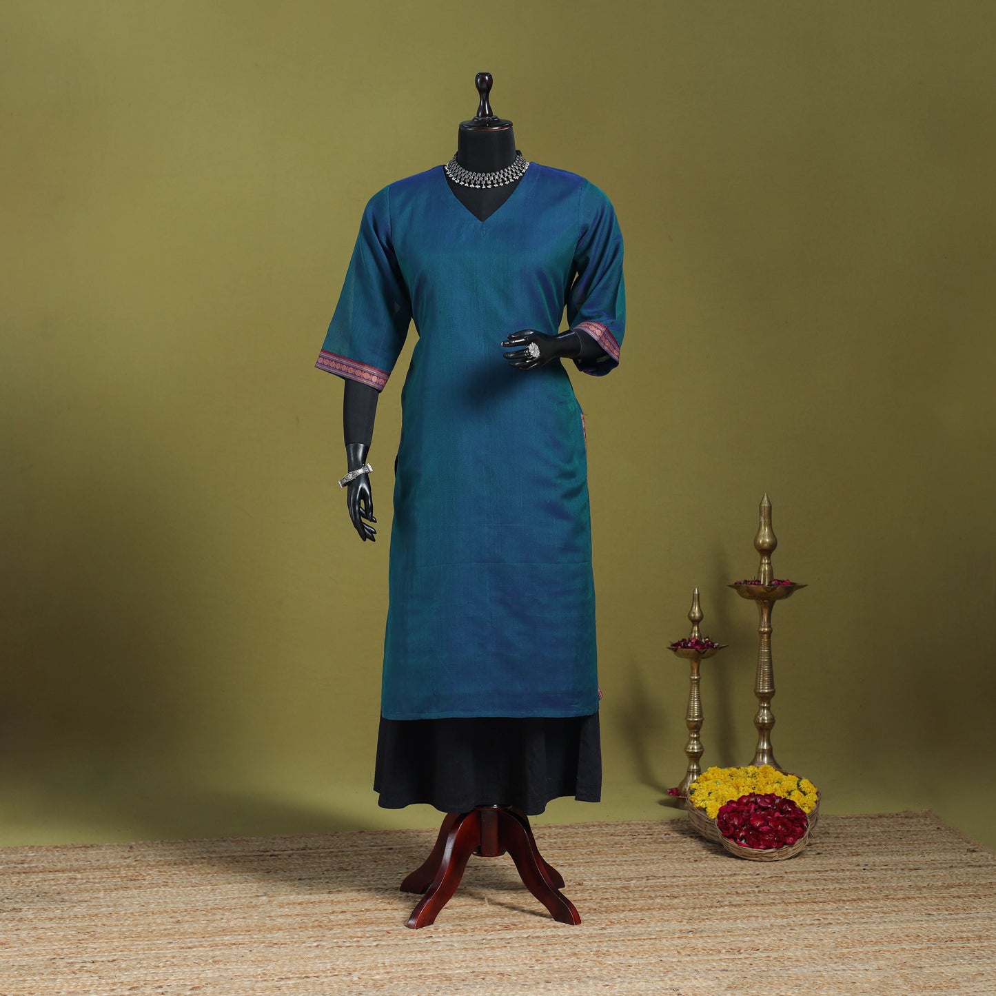 Blue - straight cotton dharwad kurta 08 - handcrafted