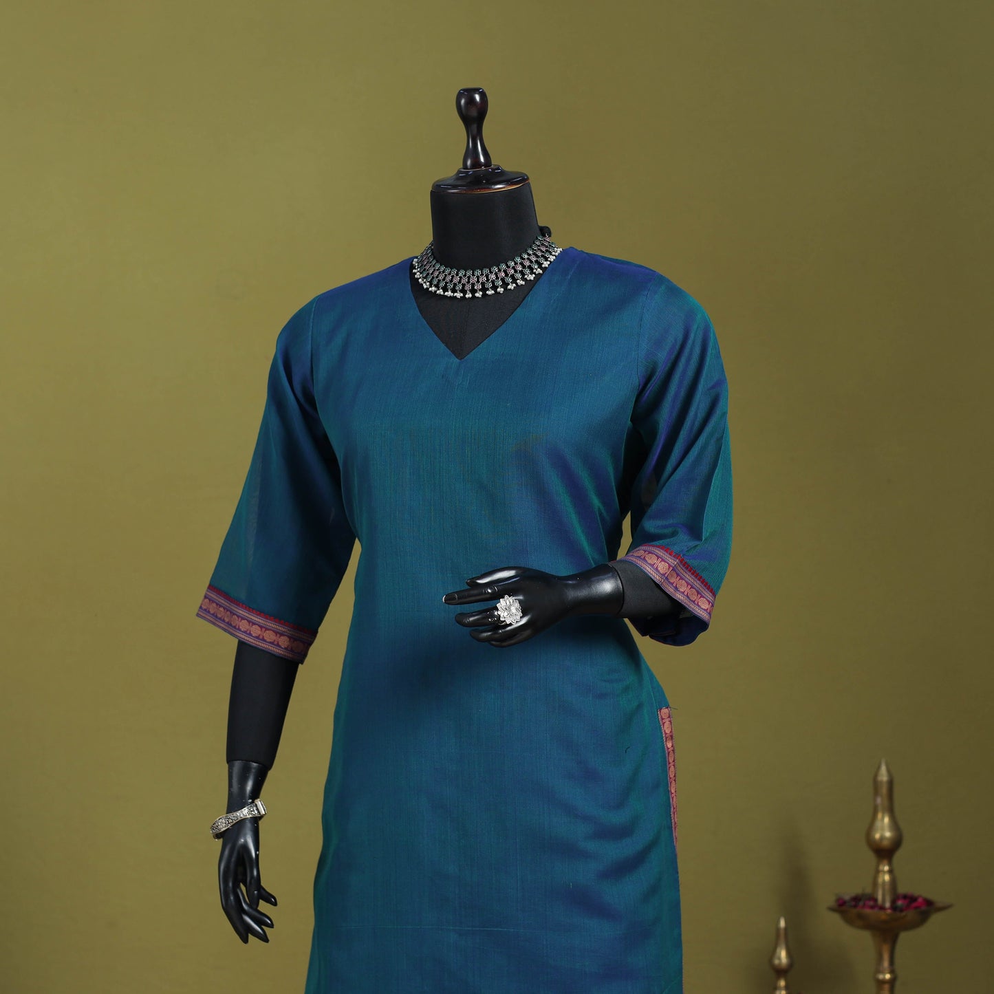 Blue - straight cotton dharwad kurta 08 - handcrafted