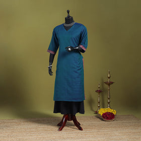 Blue - straight cotton dharwad kurta 08 - handcrafted
