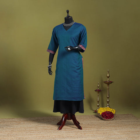 Blue - straight cotton dharwad kurta 08 - handcrafted