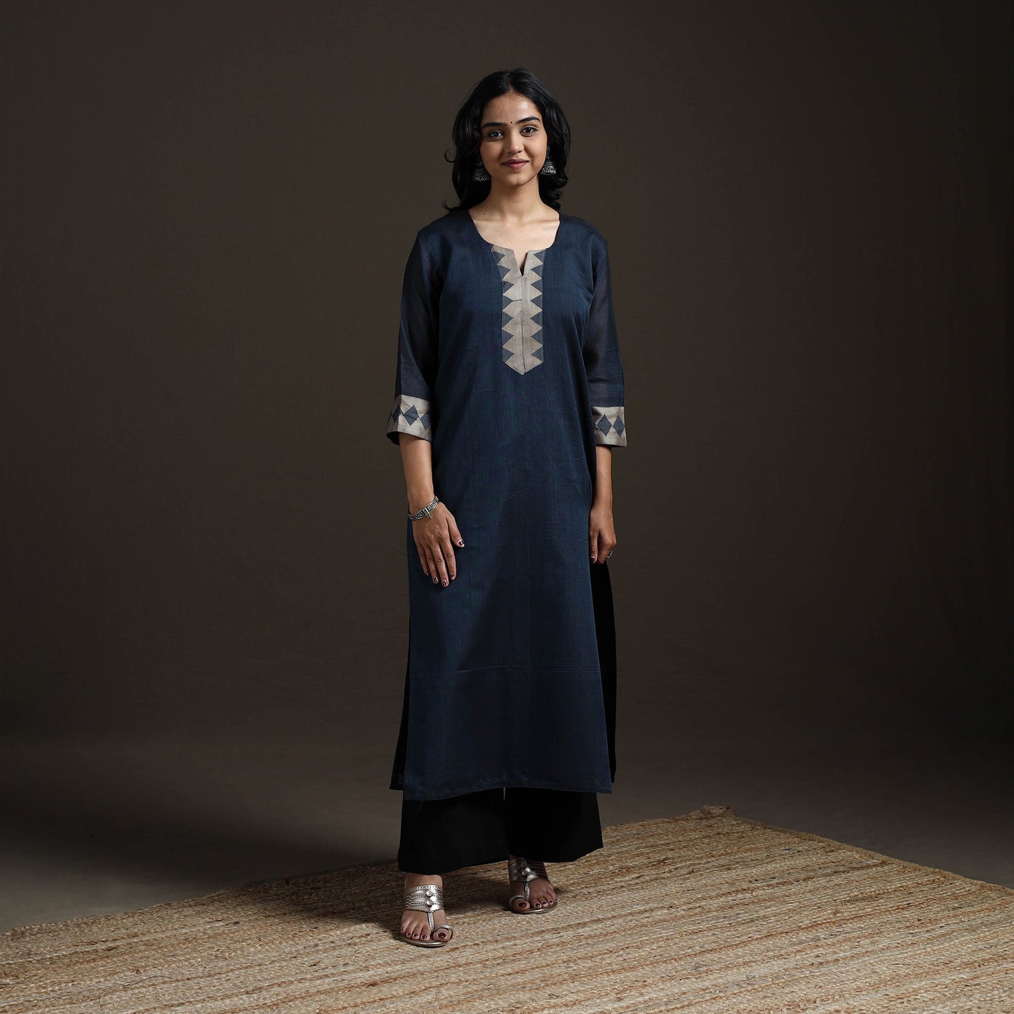 Straight cotton dharwad kurta for women 16 - handcrafted