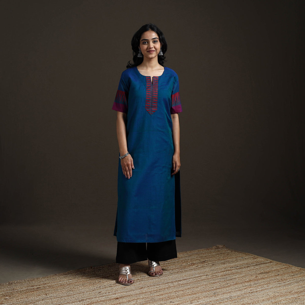 Straight cotton dharwad kurta for women 17 - handcrafted