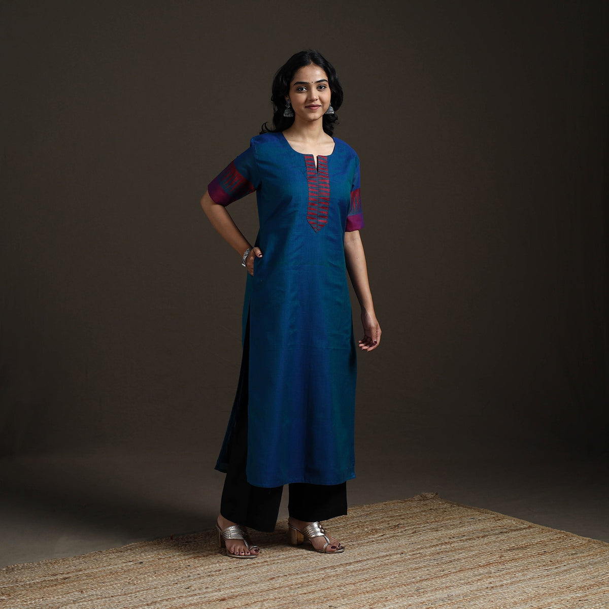 Straight cotton dharwad kurta for women 17 - handcrafted