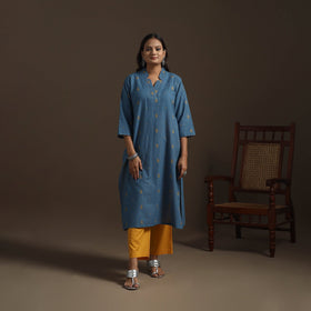 Straight cotton hand embroidered jacquard kurta for women