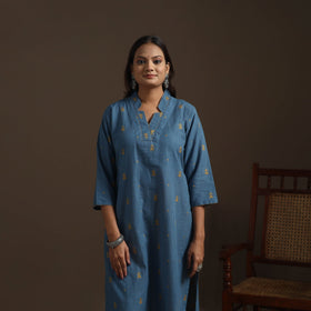 Straight cotton hand embroidered jacquard kurta for women