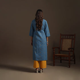 Straight cotton hand embroidered jacquard kurta for women