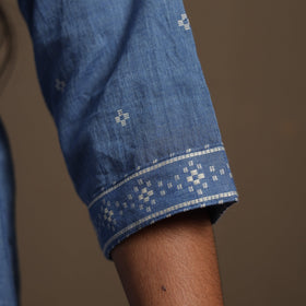 Blue Straight Cotton Jacquard Kurta