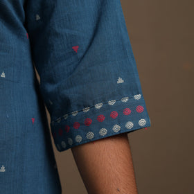 Blue Straight Cotton Jacquard Kurta
