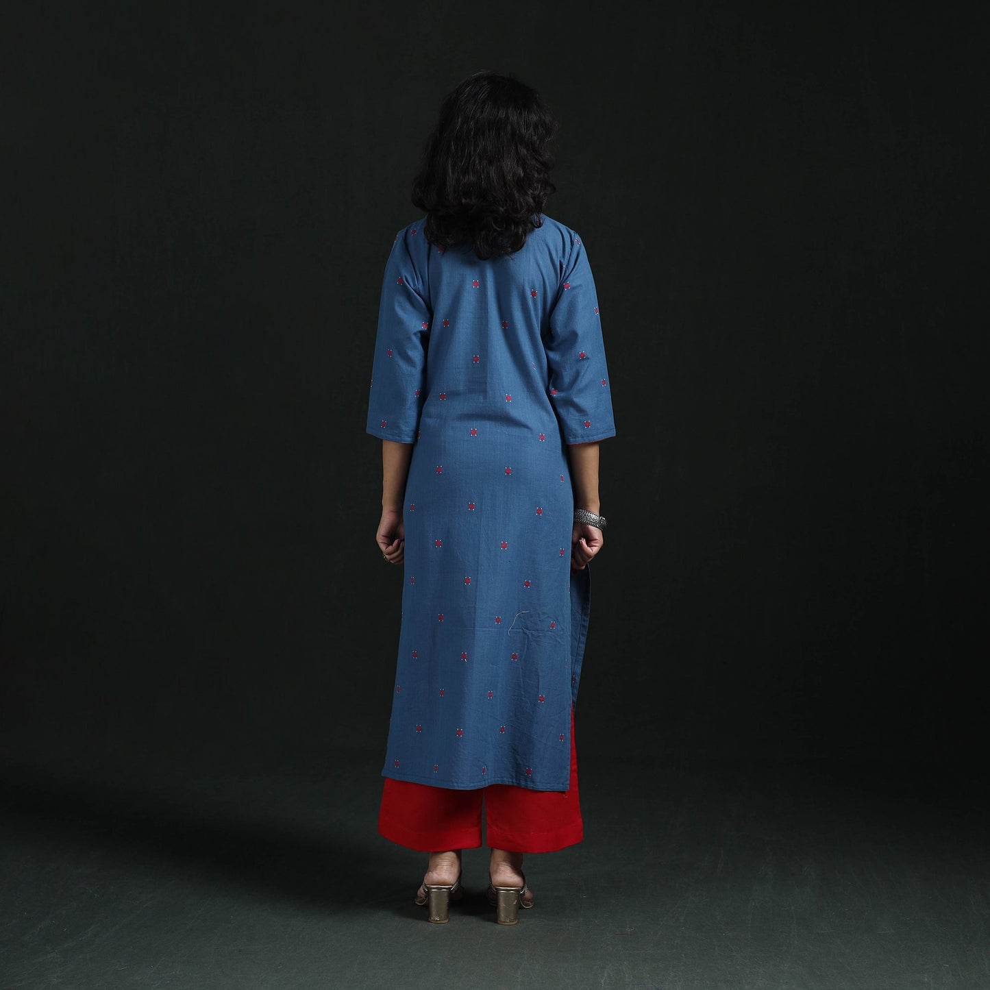 Straight cotton jacquard kurta for women 04 - handcrafted