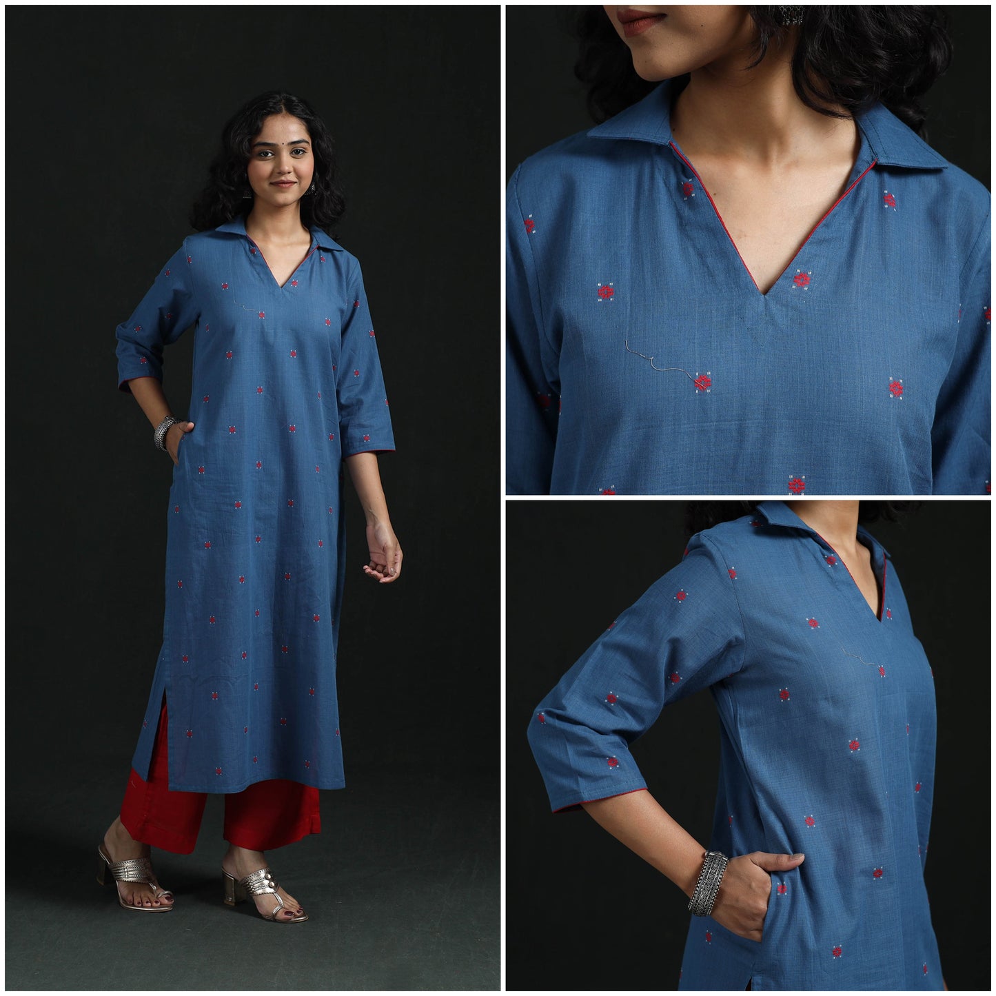 Straight cotton jacquard kurta for women 04 - handcrafted