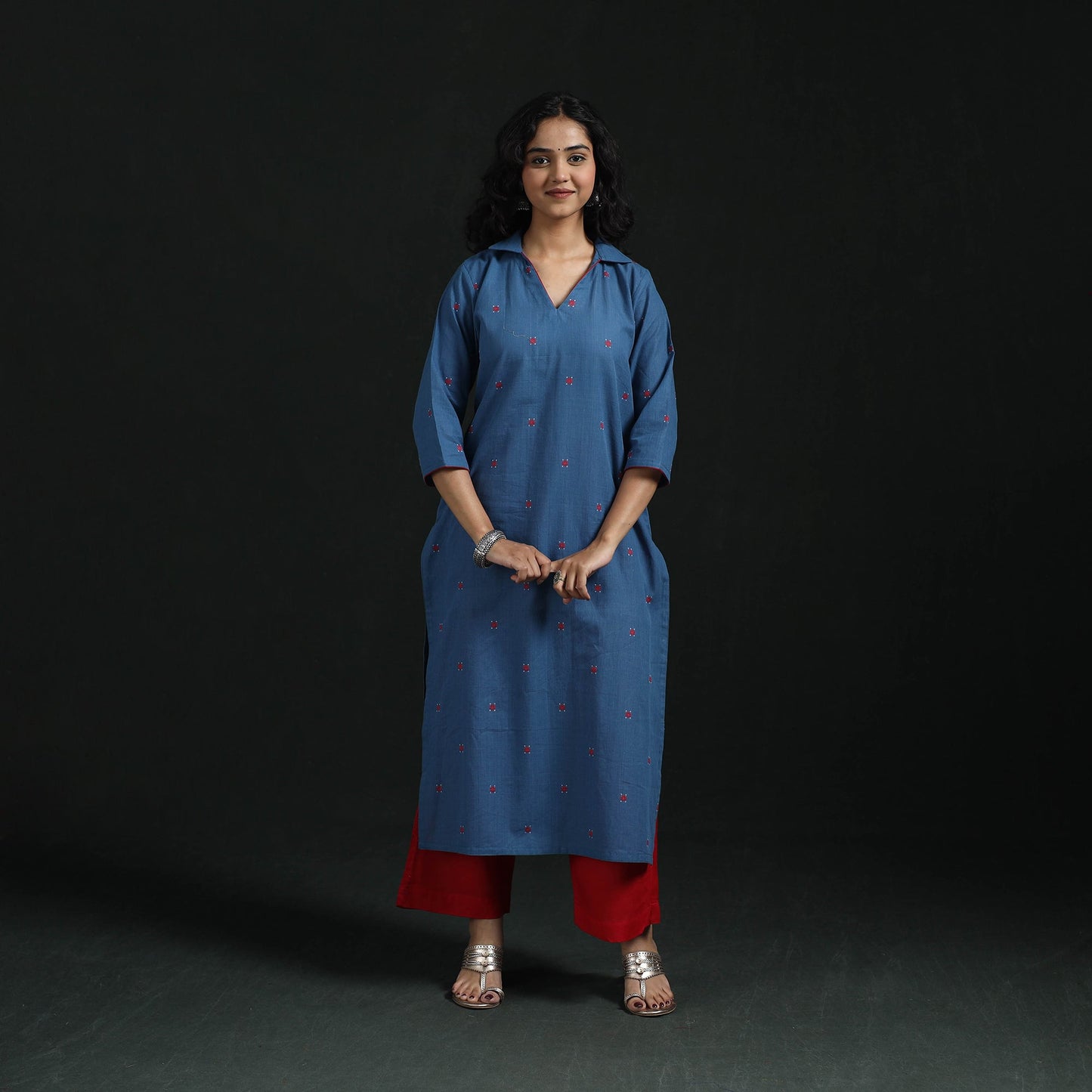 Straight cotton jacquard kurta for women 04 - handcrafted