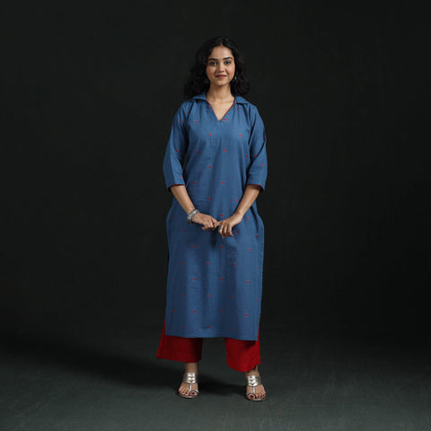 Straight cotton jacquard kurta for women 04 - handcrafted
