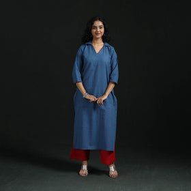 Straight cotton jacquard kurta for women 04 - handcrafted