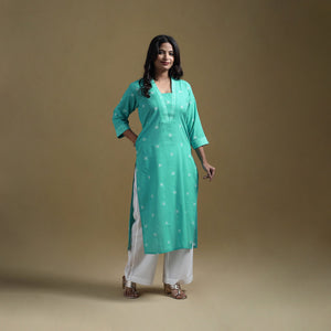 Straight cotton jacquard kurta for women 07 - handcrafted
