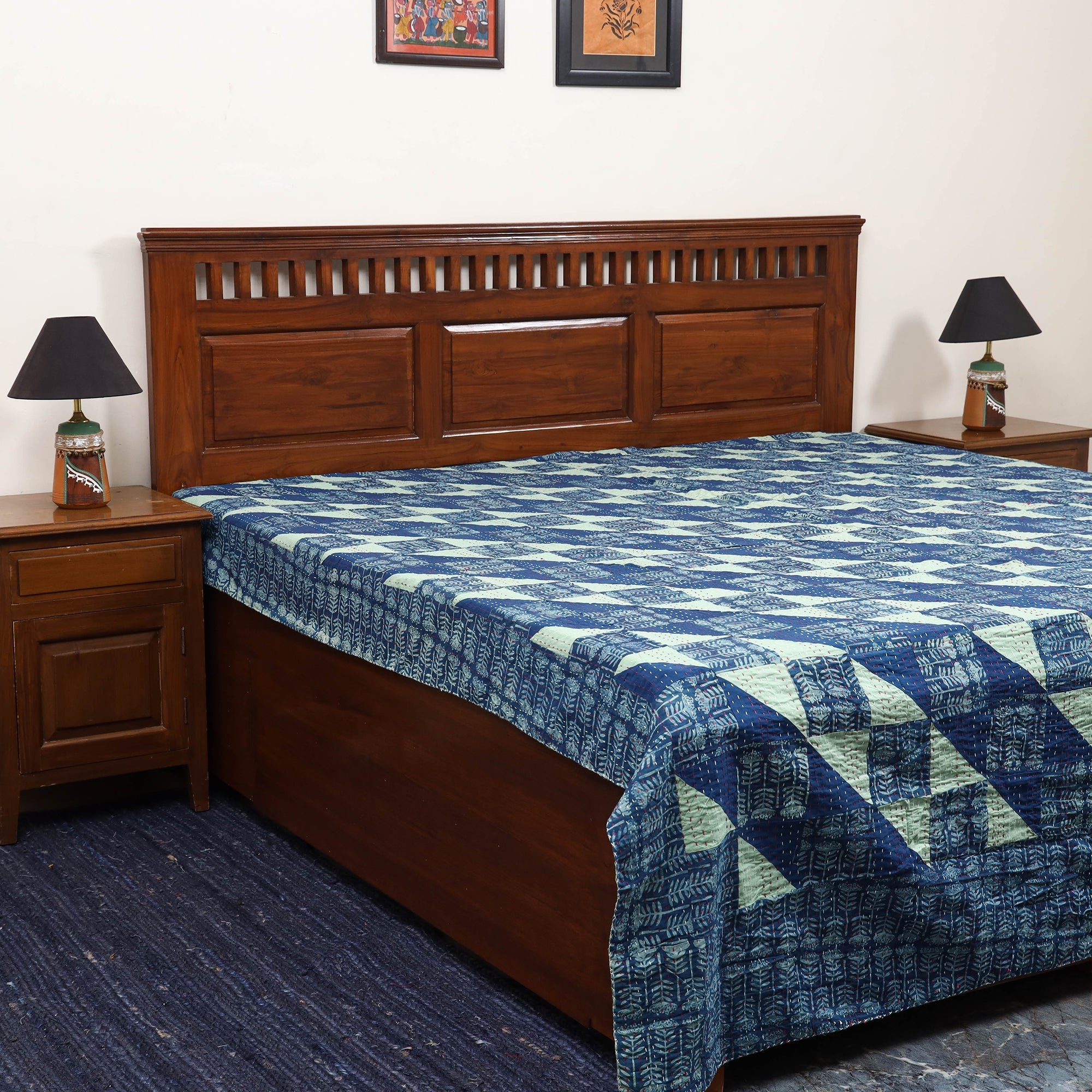 Tagai patchwork hand dabu bagru double bed sheet (108 x 90