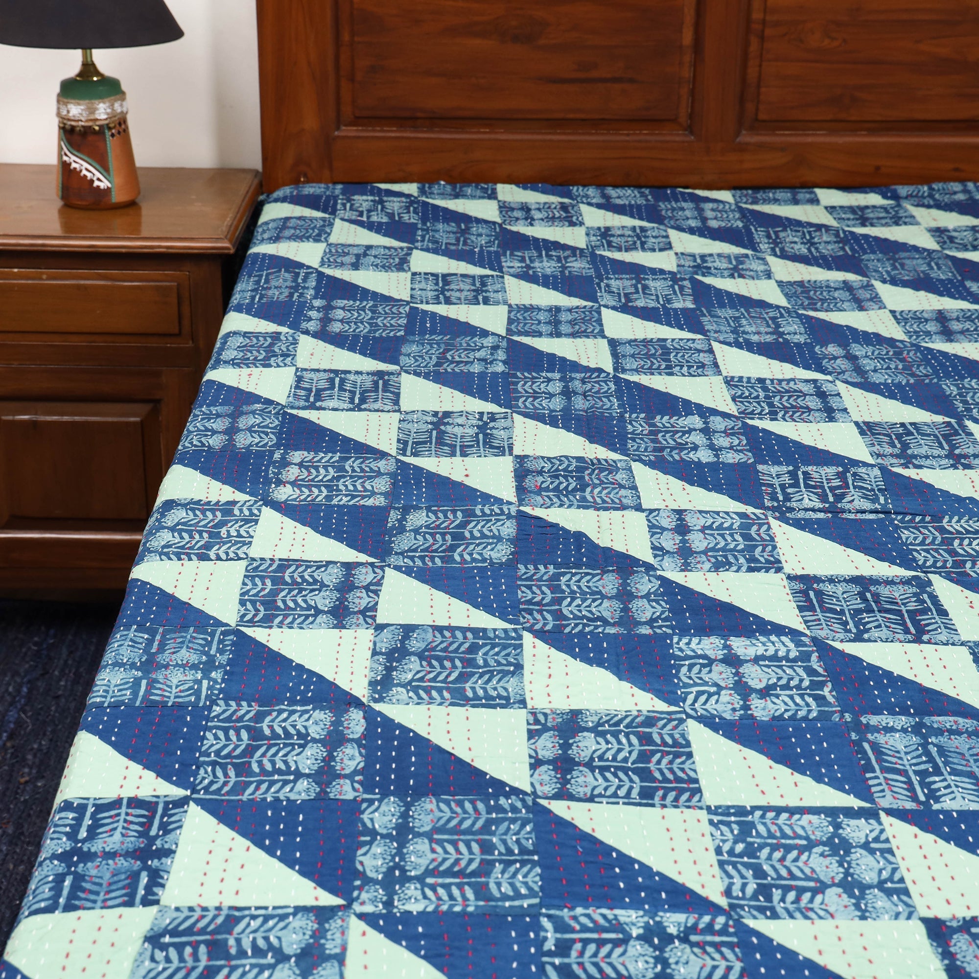 Tagai patchwork hand dabu bagru double bed sheet (108 x 90