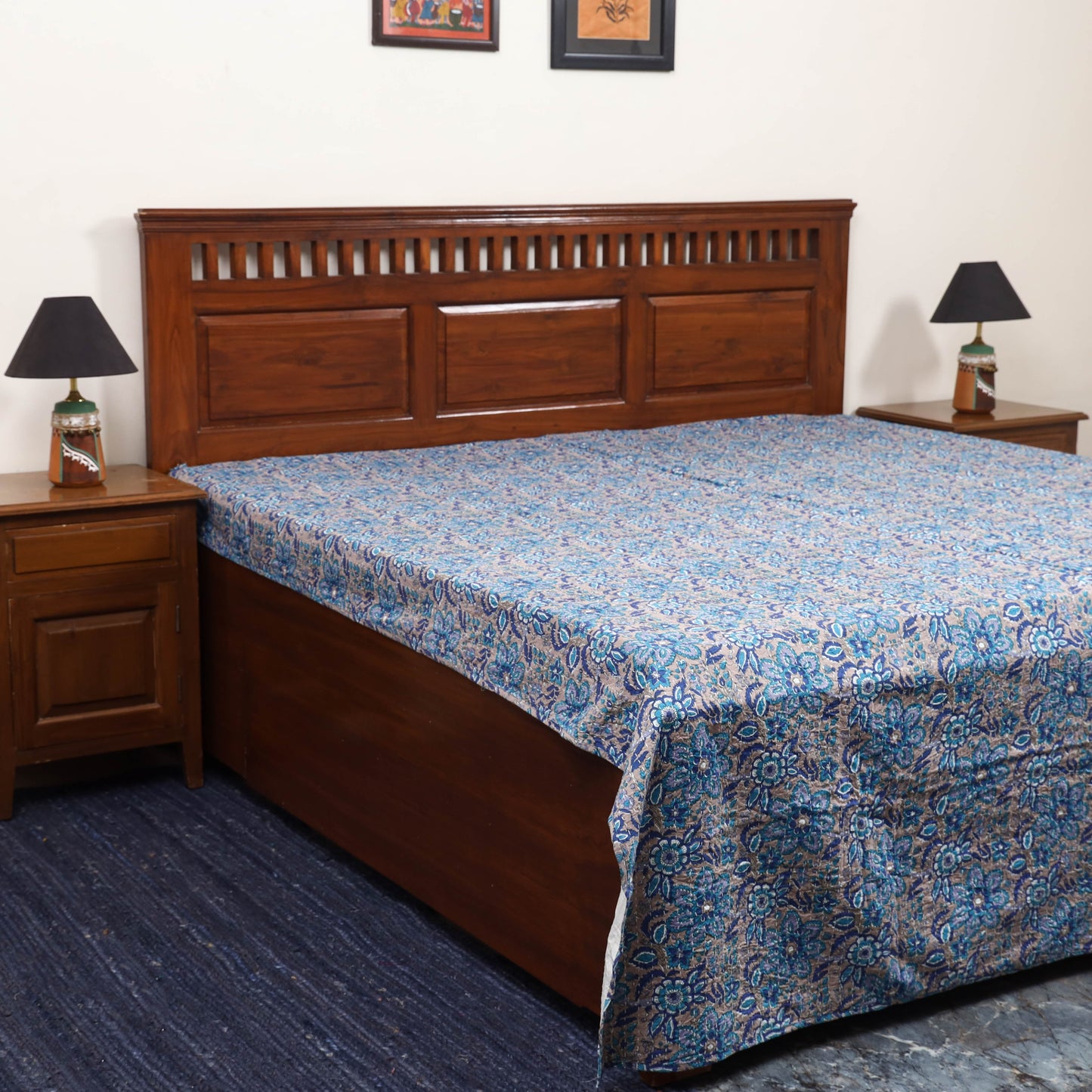 Tagai work hand sanganeri double bed sheet (108 x 90 in) 04