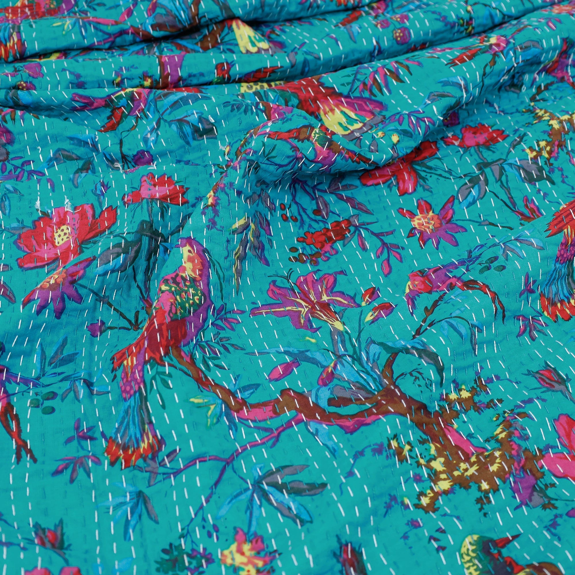  Tagai Work Jaipur Hand Block Printed Cotton Double Bed Cover 