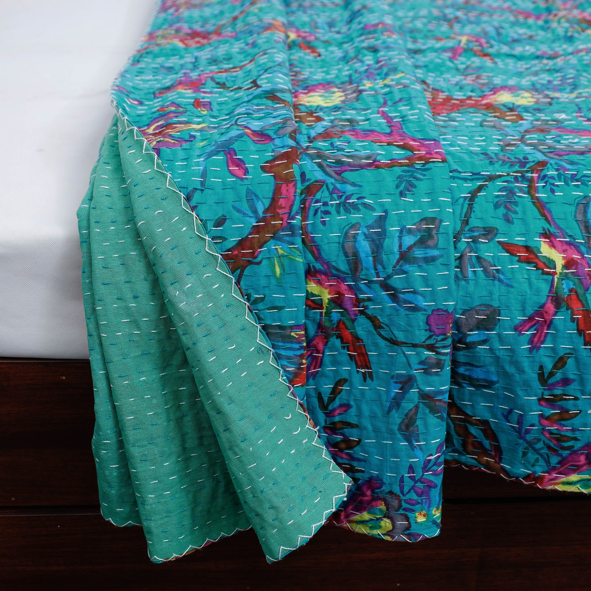  Tagai Work Jaipur Hand Block Printed Cotton Double Bed Cover 