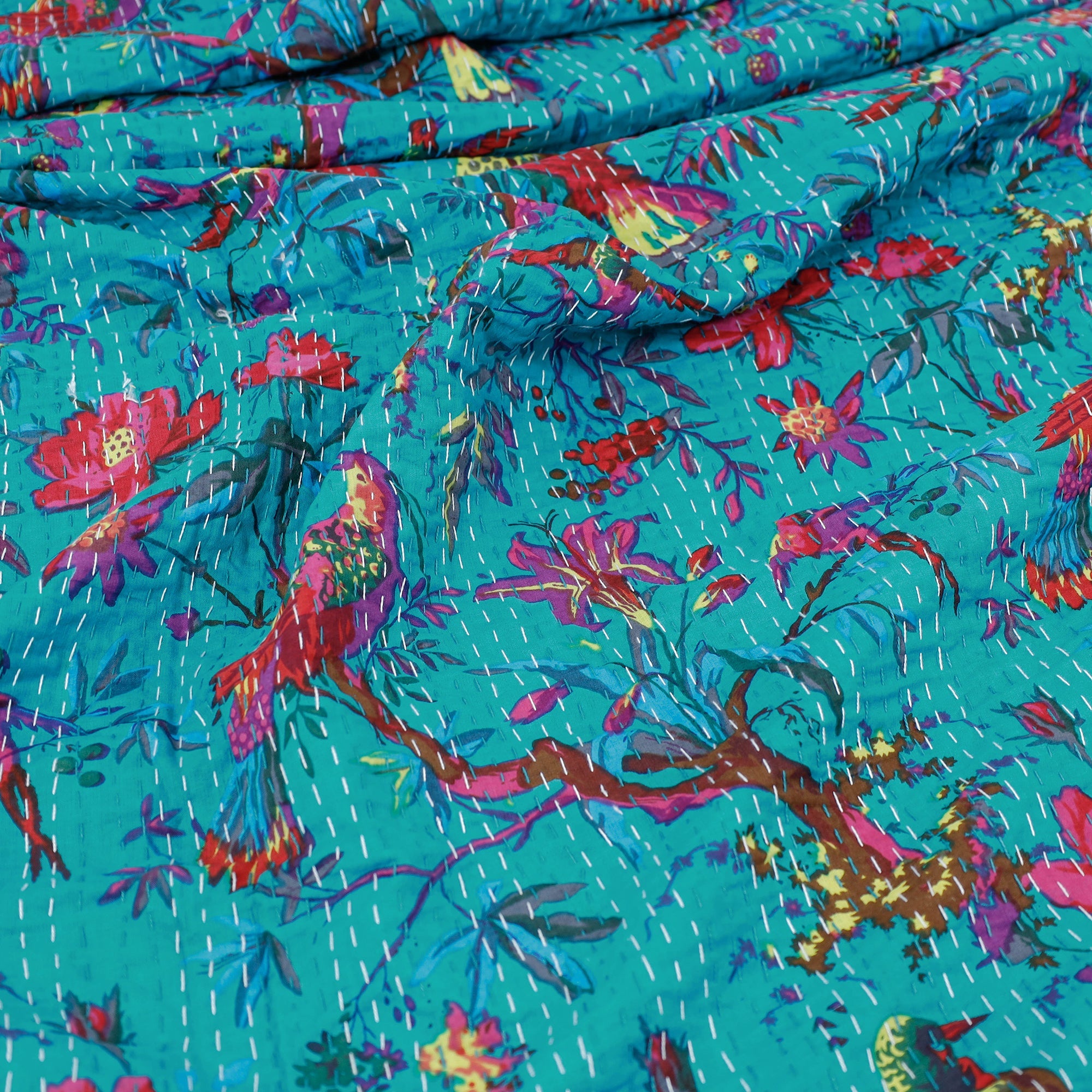  Tagai Work Jaipur Hand Block Printed Cotton Double Bed Cover 