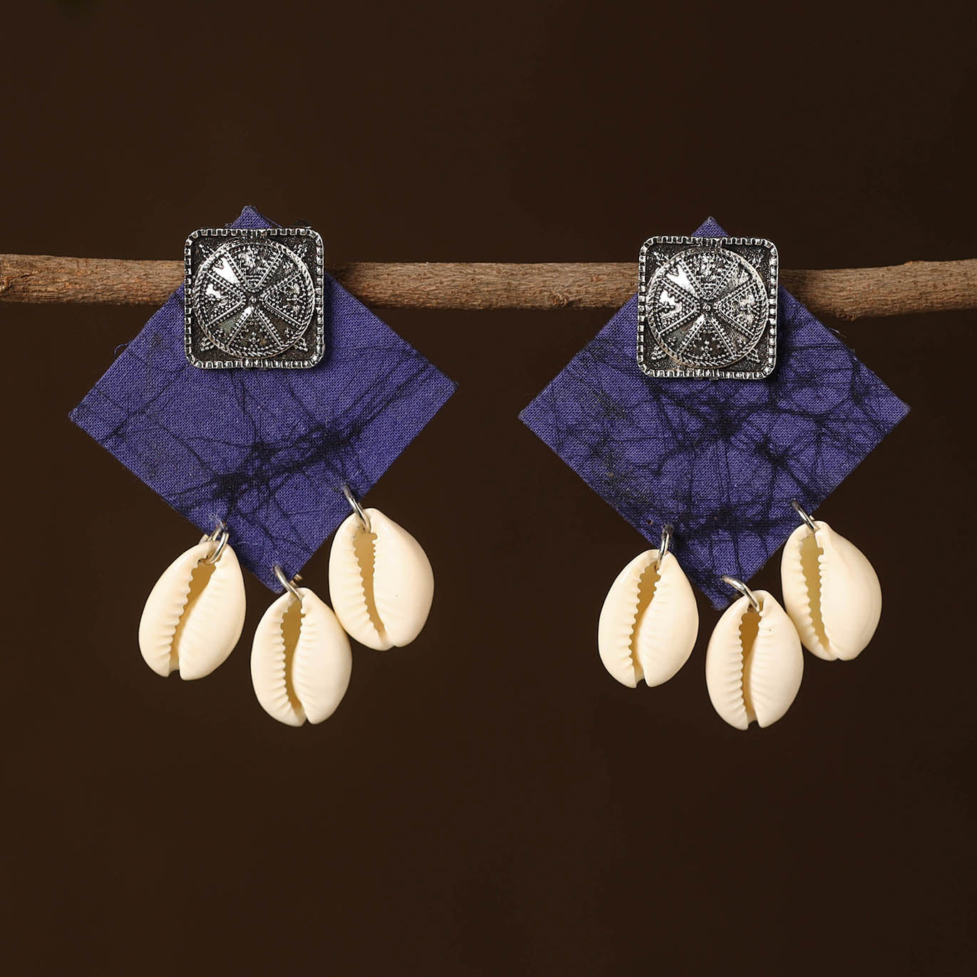 Blue - tahseen fabart shell work earrings - handcrafted