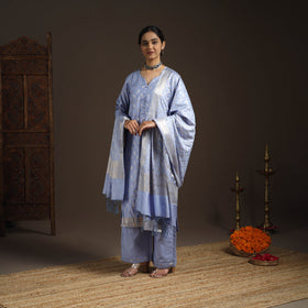 Blue - tanchoi silk cotton banarasi kurta set for women