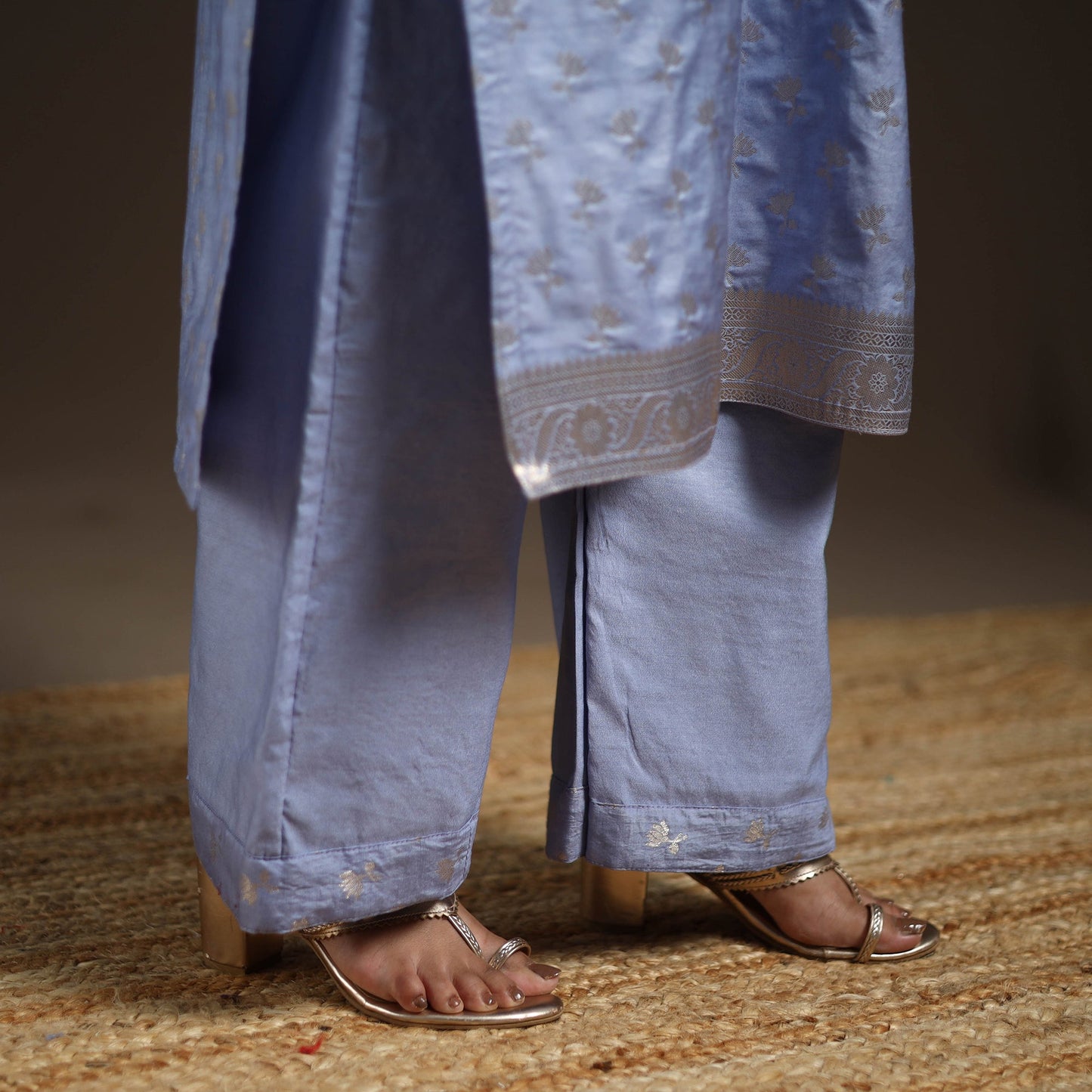 Blue - tanchoi silk cotton banarasi kurta set for women