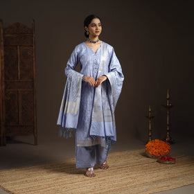 Blue - tanchoi silk cotton banarasi kurta set for women