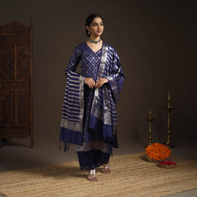 Blue - tanchoi silk cotton banarasi kurta set for women