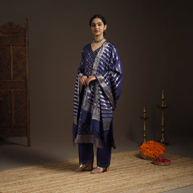 Blue - tanchoi silk cotton banarasi kurta set for women