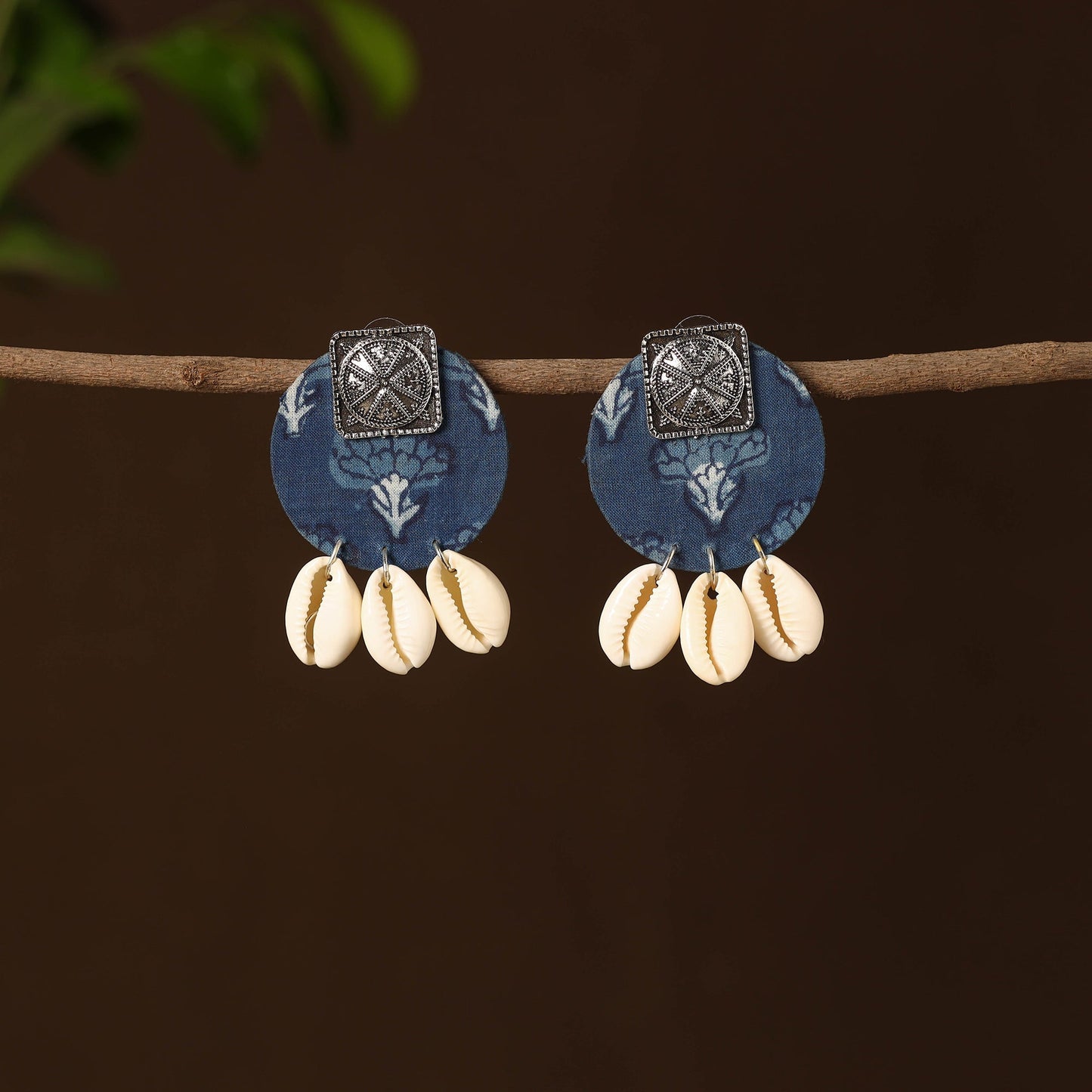 Blue - tanya fabart shell work earrings - handcrafted