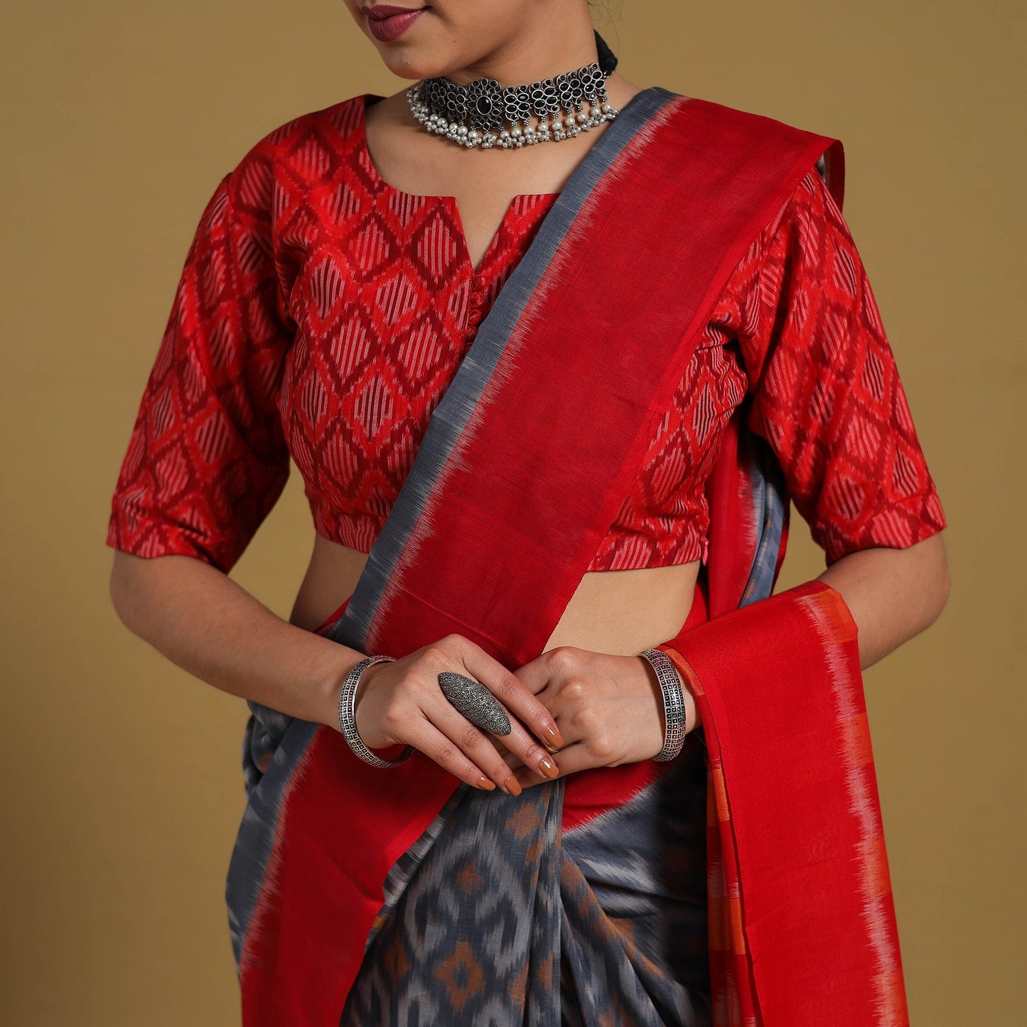 Blue - Telia Rumal Handloom Cotton Pochampally Double Ikat Saree 16