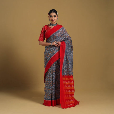 Blue - Telia Rumal Handloom Cotton Pochampally Double Ikat Saree 16