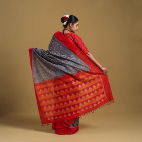 Blue - Telia Rumal Handloom Cotton Pochampally Double Ikat Saree 16