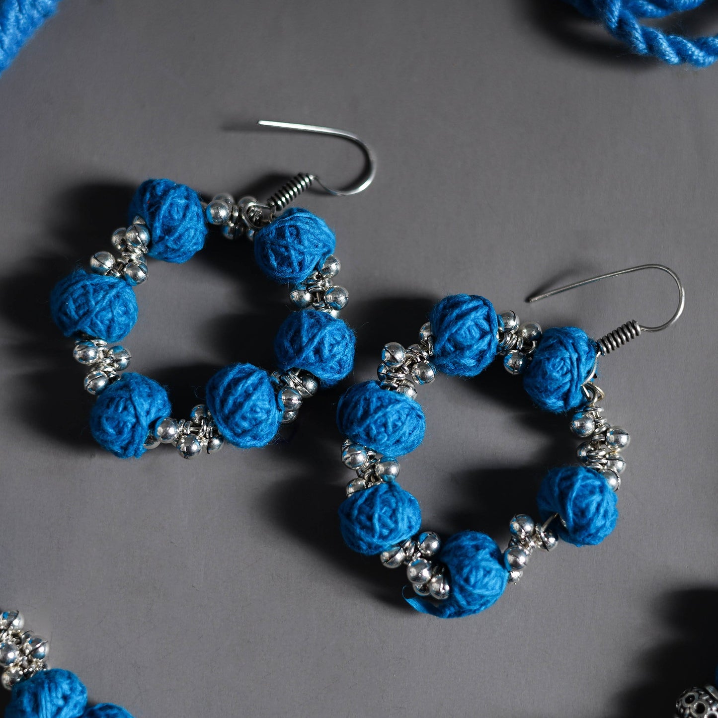 Blue - thread beads handmade german silver necklace set 04