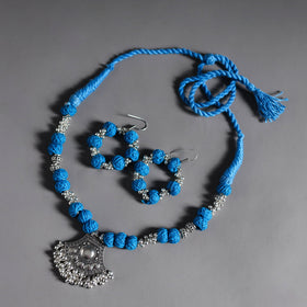 Blue - thread beads handmade german silver necklace set 04
